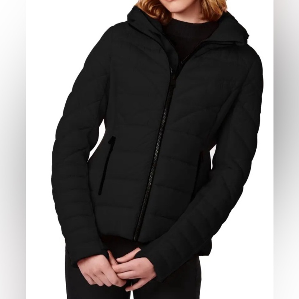 Bernardo Chevron Quilted Puffer Jacket Black Size Medium